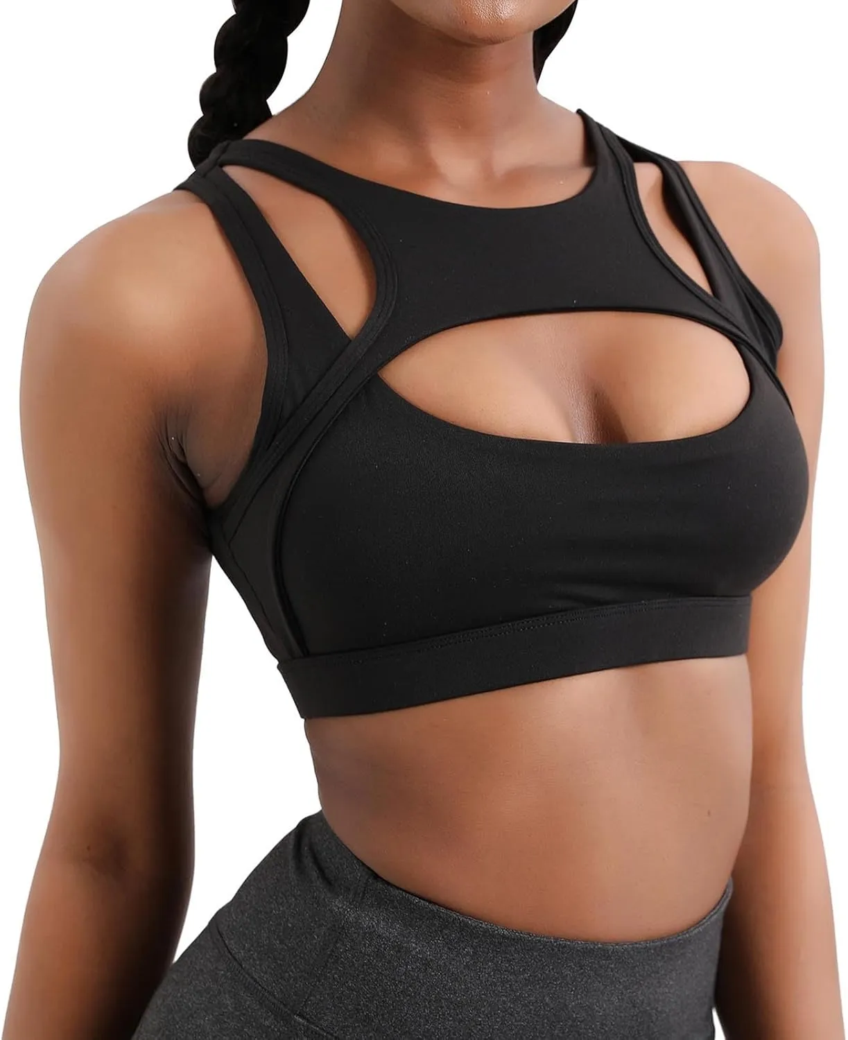 Stretchy Sports Bras Women Racerback Yoga Medium Support Workout Bras Fashion Hollow Breathable Active Tank Bra
