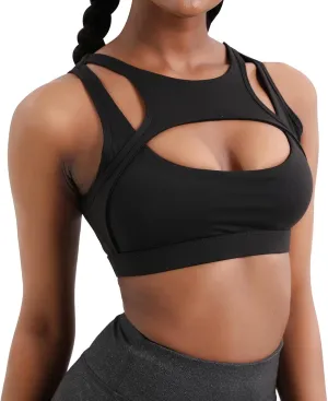 Stretchy Sports Bras Women Racerback Yoga Medium Support Workout Bras Fashion Hollow Breathable Active Tank Bra