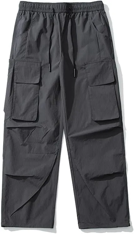 Summer Men's Cargo Pants Multi-Pockets High Street Casual Pants Loose Fit Wide Leg Straight Trousers