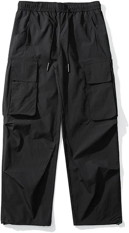 Summer Men's Cargo Pants Multi-Pockets High Street Casual Pants Loose Fit Wide Leg Straight Trousers