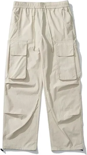 Summer Men's Cargo Pants Multi-Pockets High Street Casual Pants Loose Fit Wide Leg Straight Trousers