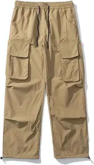 Summer Men's Cargo Pants Multi-Pockets High Street Casual Pants Loose Fit Wide Leg Straight Trousers
