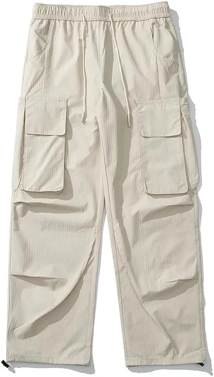 Summer Men's Cargo Pants Multi-Pockets High Street Casual Pants Loose Fit Wide Leg Straight Trousers