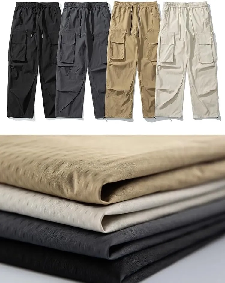 Summer Men's Cargo Pants Multi-Pockets High Street Casual Pants Loose Fit Wide Leg Straight Trousers