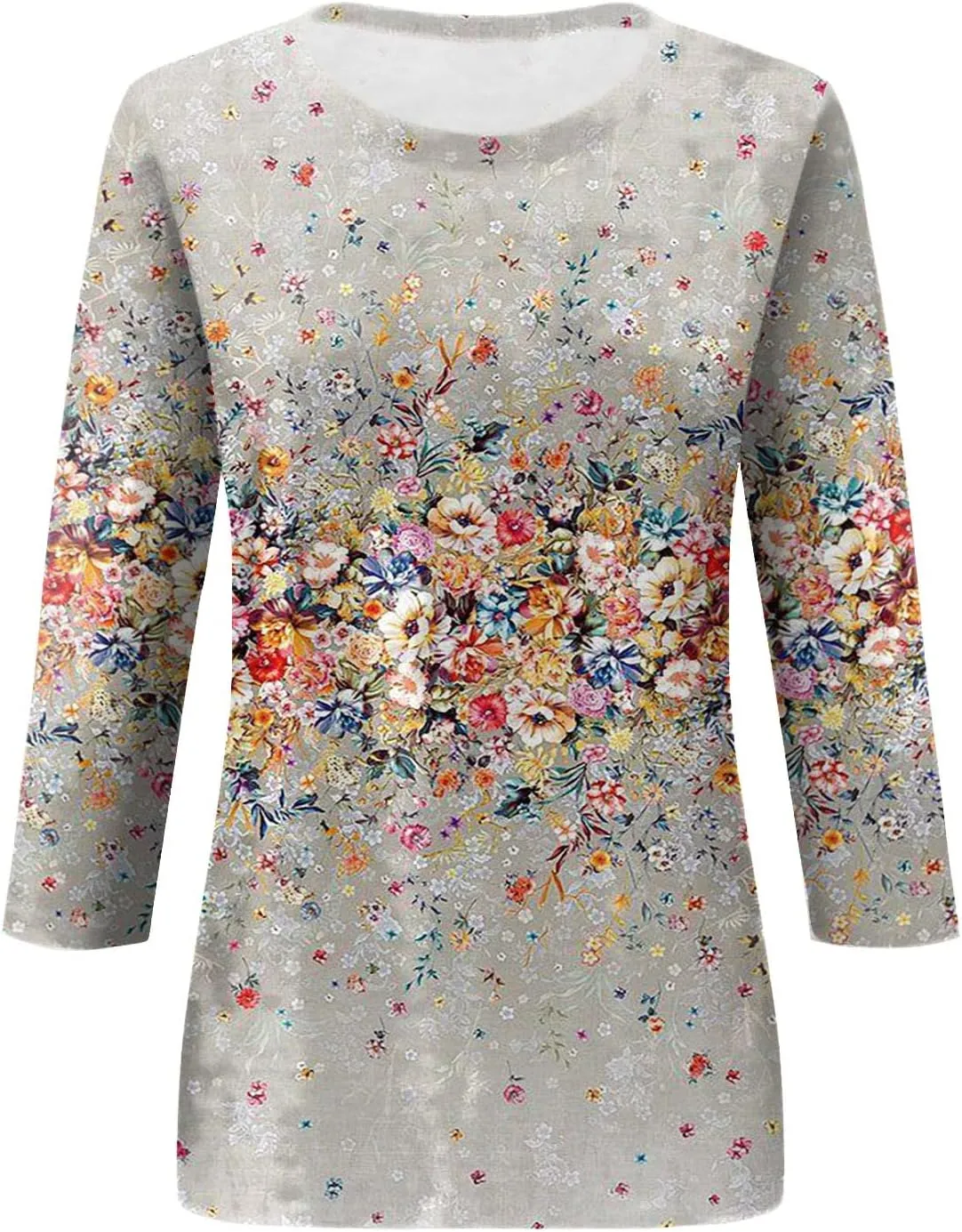 Summer Shirts for Women 3/4 Length Sleeve Crewneck Tops Trendy Loose Casual Printed Three Quarter Cute Blouse