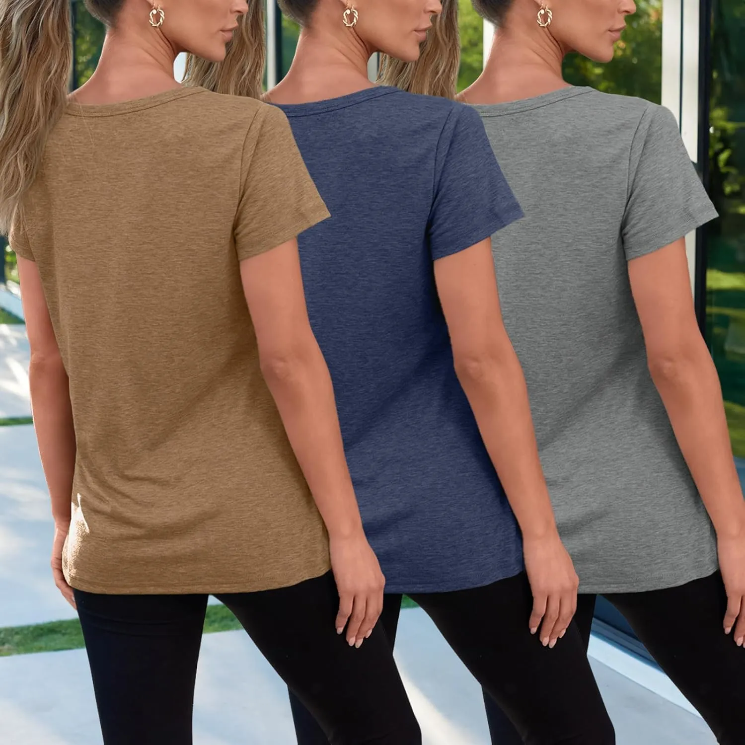 SUNBS Womens 3 Pack T-Shirts Short Sleeve Summer Tops Fashion Basic Tees Comfy Casual Vacation Outfits Workout Clothes 2025