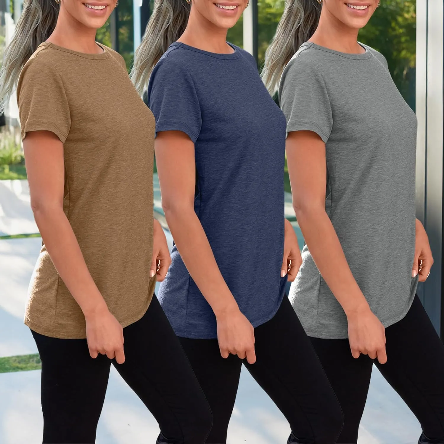 SUNBS Womens 3 Pack T-Shirts Short Sleeve Summer Tops Fashion Basic Tees Comfy Casual Vacation Outfits Workout Clothes 2025