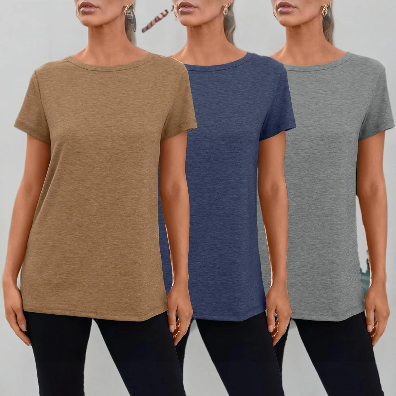 SUNBS Womens 3 Pack T-Shirts Short Sleeve Summer Tops Fashion Basic Tees Comfy Casual Vacation Outfits Workout Clothes 2025