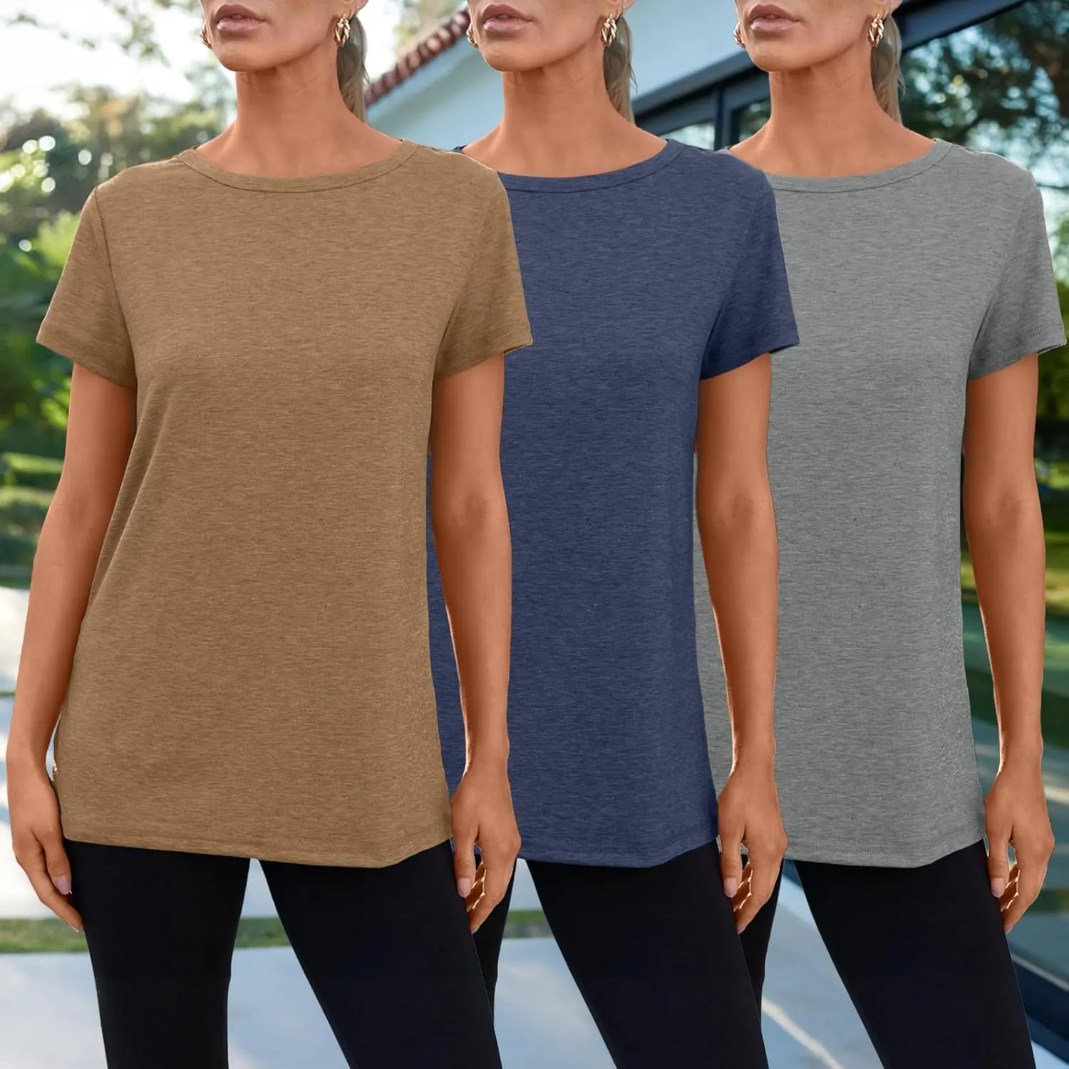 SUNBS Womens 3 Pack T-Shirts Short Sleeve Summer Tops Fashion Basic Tees Comfy Casual Vacation Outfits Workout Clothes 2025