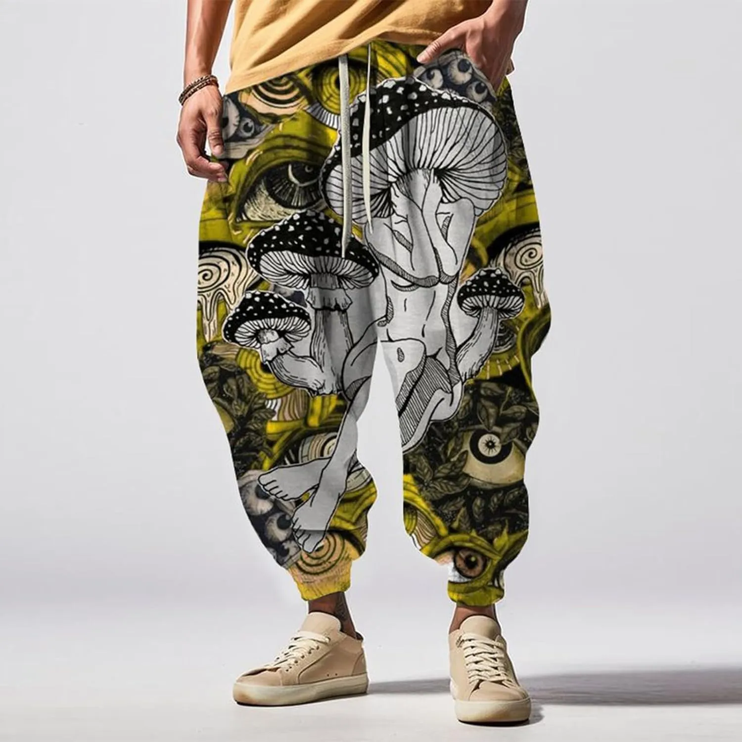 Sweatpants Fun Print Fashion Street Feel Casual Sweatpants Mens Drawstring Aladdil Hippie Harem Pants Mens Harem