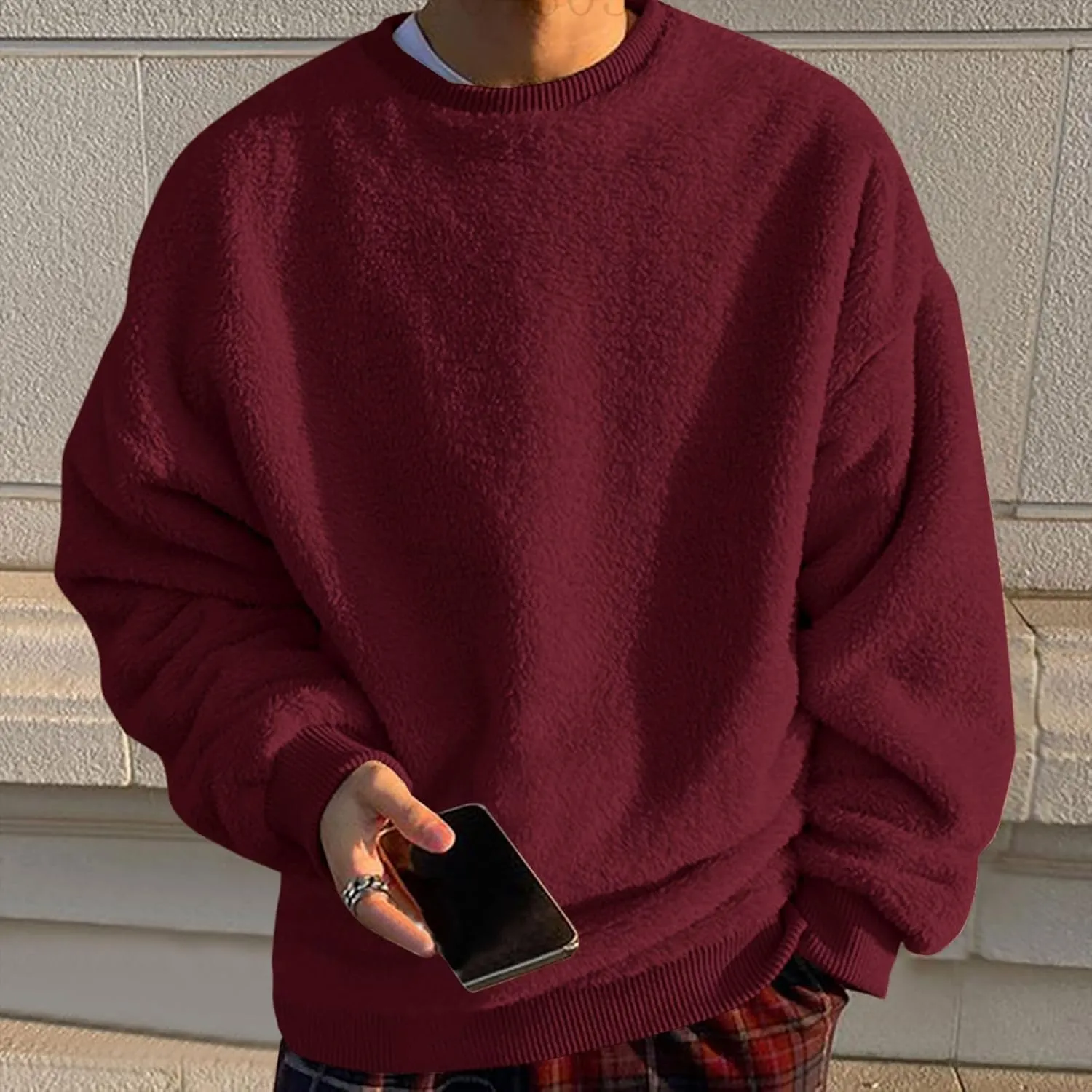 Sweatshirts for Men No Hood Light Weight Long Sleeve Solid Fleece Crewneck Sweatshirt Causal Fashion Shirt Tees