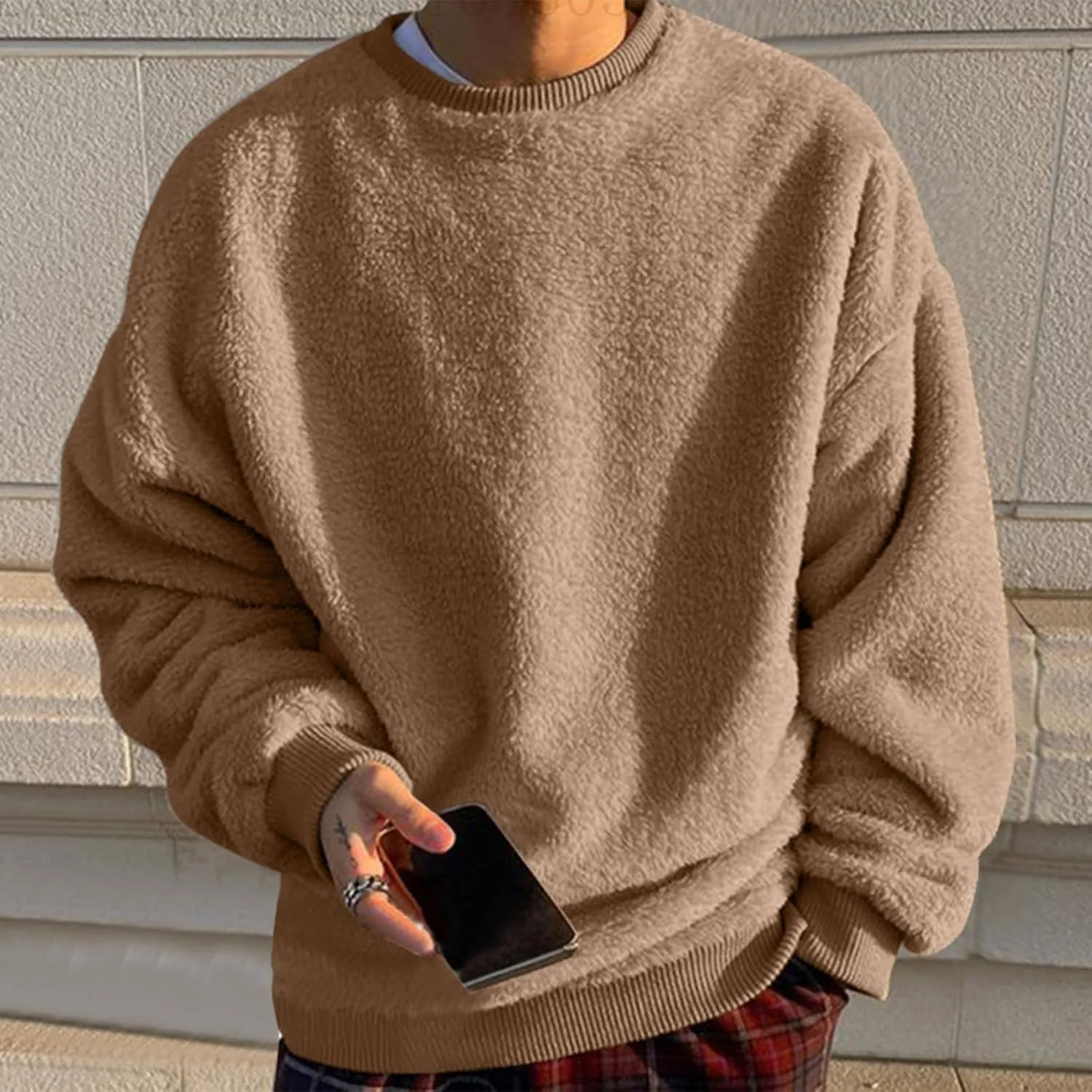 Sweatshirts for Men No Hood Light Weight Long Sleeve Solid Fleece Crewneck Sweatshirt Causal Fashion Shirt Tees