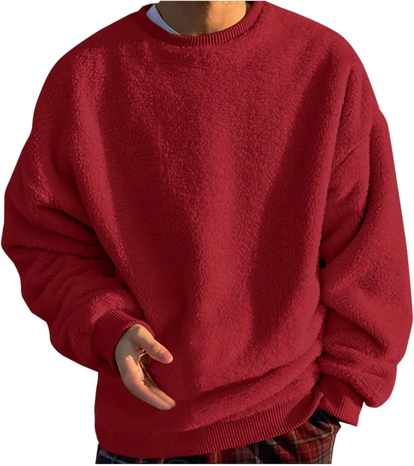 Sweatshirts for Men No Hood Light Weight Long Sleeve Solid Fleece Crewneck Sweatshirt Causal Fashion Shirt Tees