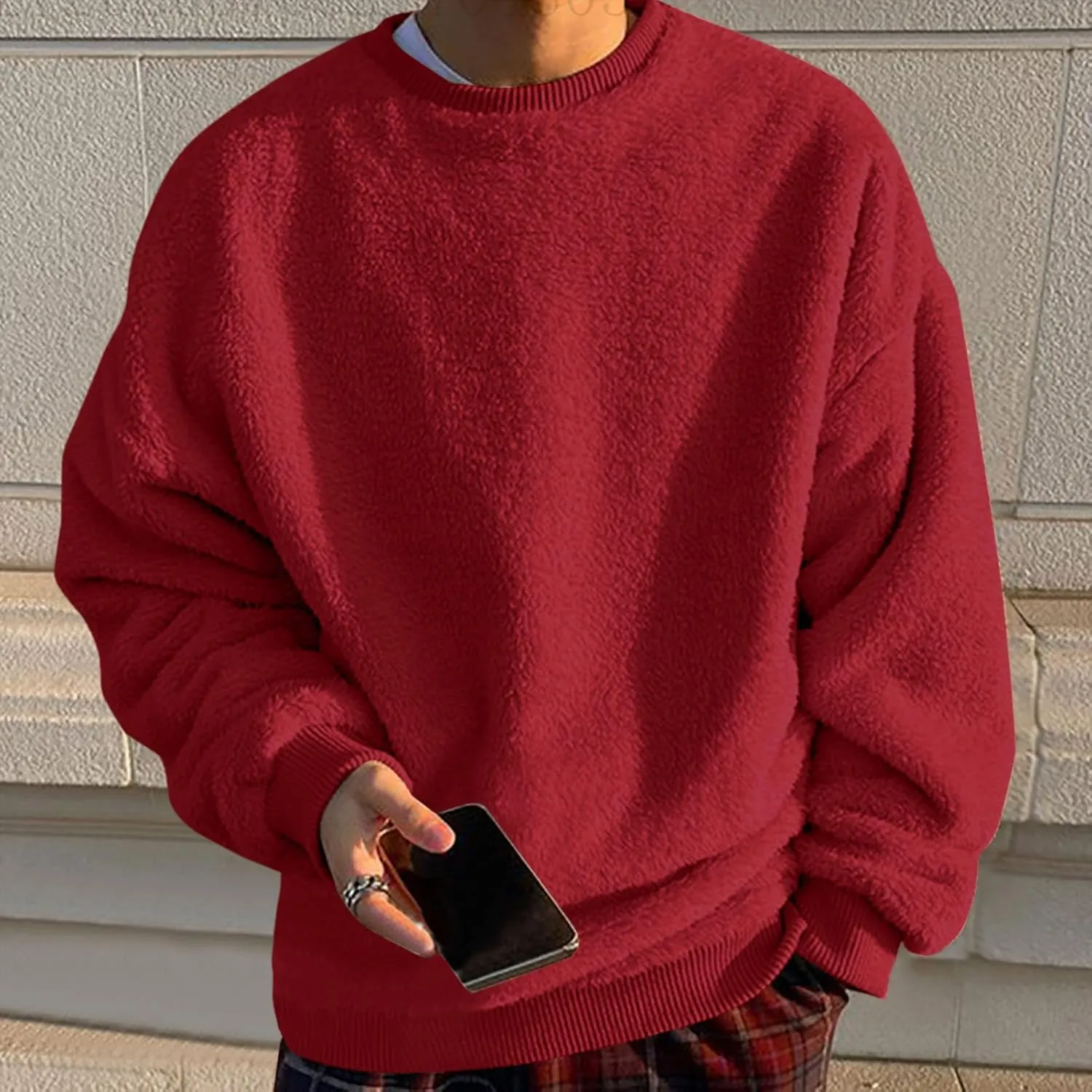 Sweatshirts for Men No Hood Light Weight Long Sleeve Solid Fleece Crewneck Sweatshirt Causal Fashion Shirt Tees