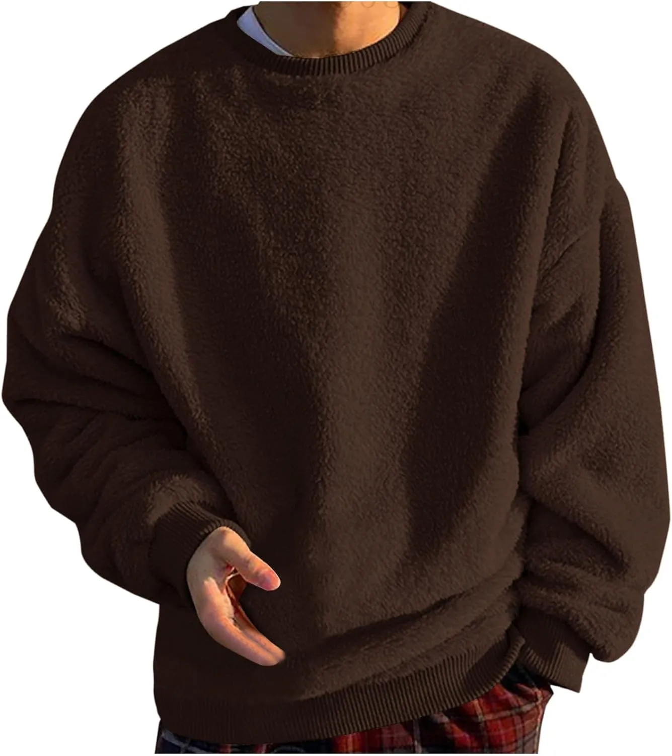 Sweatshirts for Men No Hood Light Weight Long Sleeve Solid Fleece Crewneck Sweatshirt Causal Fashion Shirt Tees