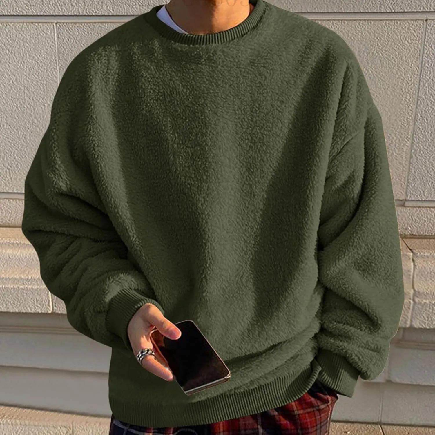 Sweatshirts for Men No Hood Light Weight Long Sleeve Solid Fleece Crewneck Sweatshirt Causal Fashion Shirt Tees