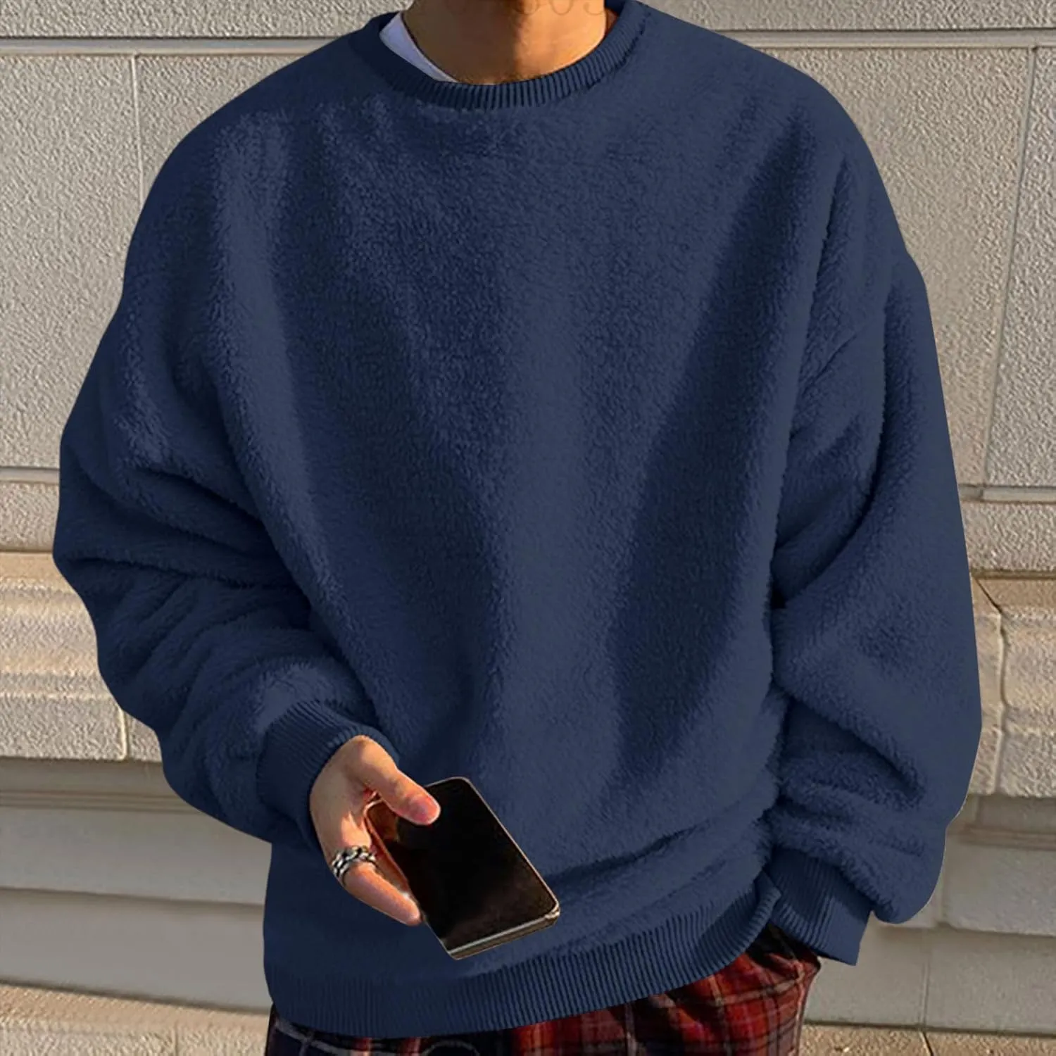 Sweatshirts for Men No Hood Light Weight Long Sleeve Solid Fleece Crewneck Sweatshirt Causal Fashion Shirt Tees