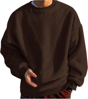 Sweatshirts for Men No Hood Light Weight Long Sleeve Solid Fleece Crewneck Sweatshirt Causal Fashion Shirt Tees