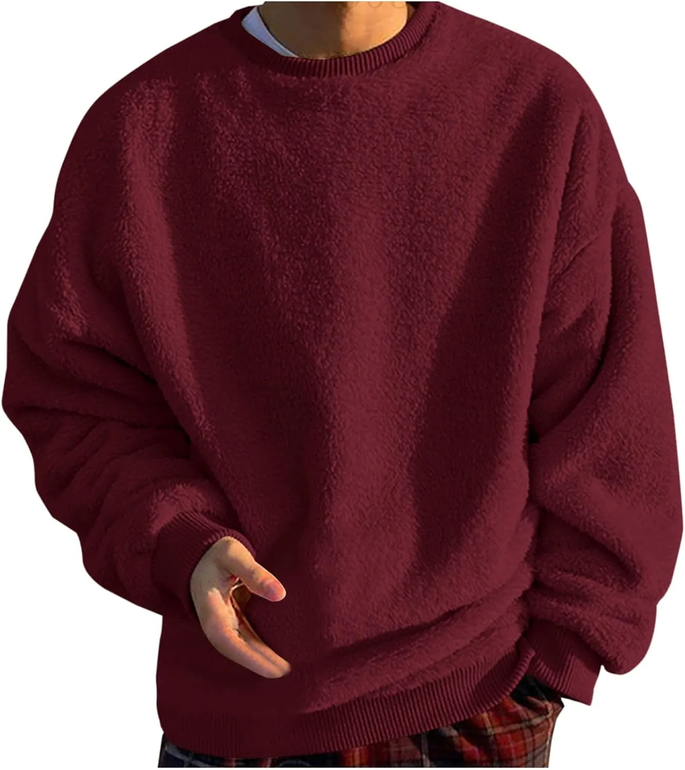 Sweatshirts for Men No Hood Light Weight Long Sleeve Solid Fleece Crewneck Sweatshirt Causal Fashion Shirt Tees