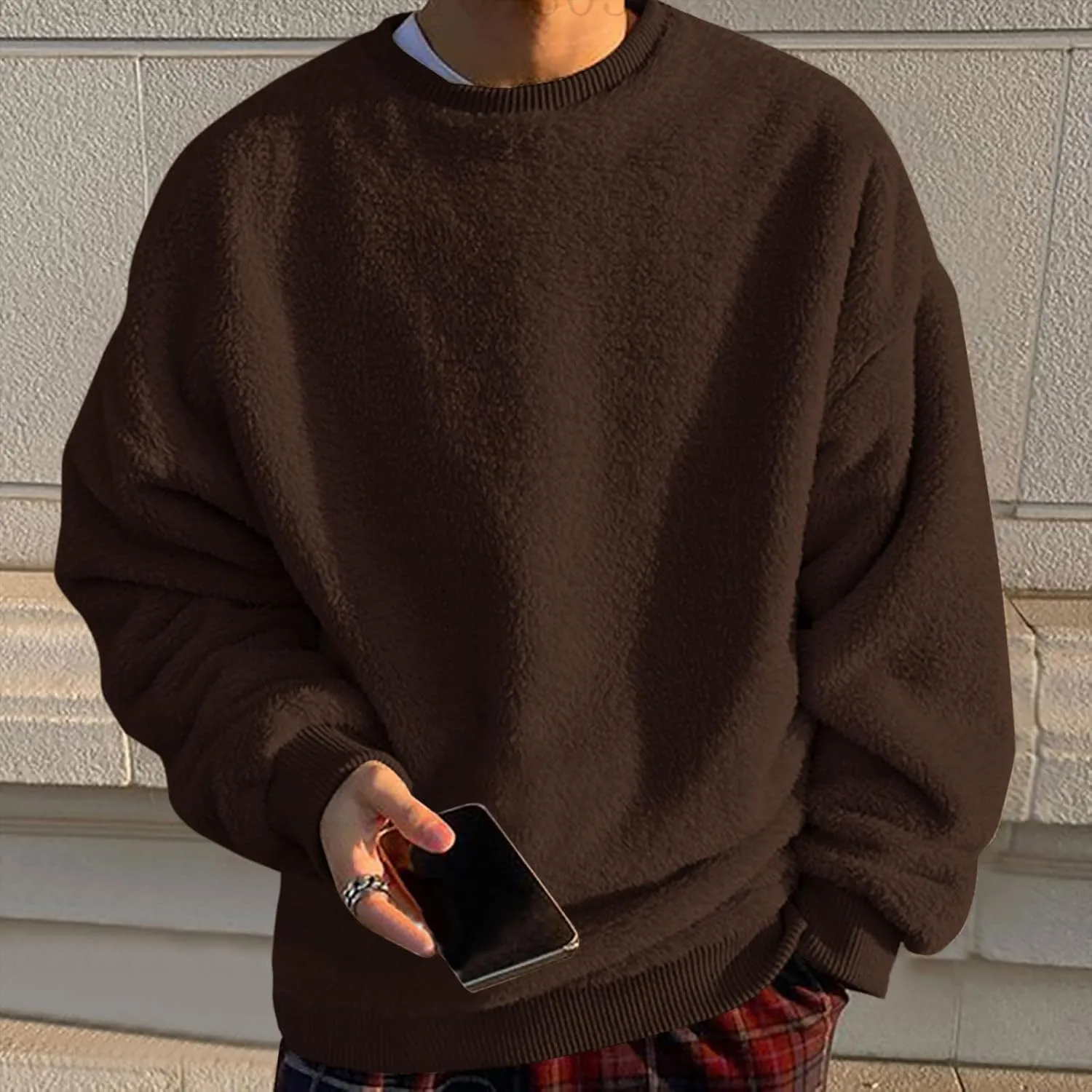 Sweatshirts for Men No Hood Light Weight Long Sleeve Solid Fleece Crewneck Sweatshirt Causal Fashion Shirt Tees