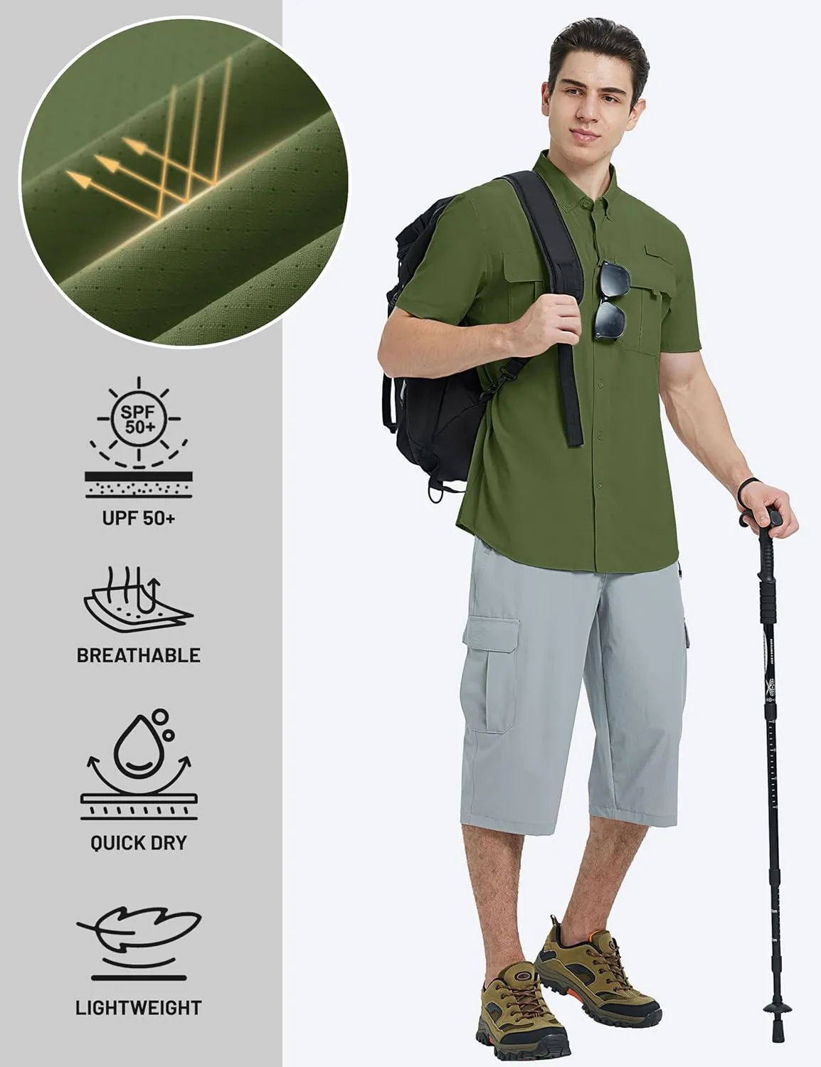 TACVASEN Mens Short Sleeve Sun Protection Shirt UPF 50  Quick Dry Fishing Cooling UV Shirts Outdoor Tactical Hiking Shirts