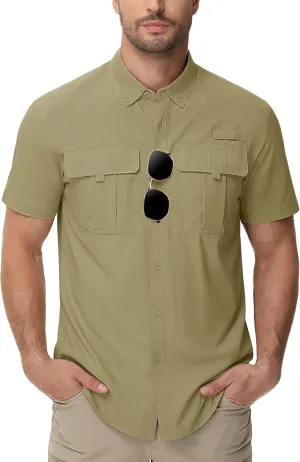 TACVASEN Mens Short Sleeve Sun Protection Shirt UPF 50  Quick Dry Fishing Cooling UV Shirts Outdoor Tactical Hiking Shirts