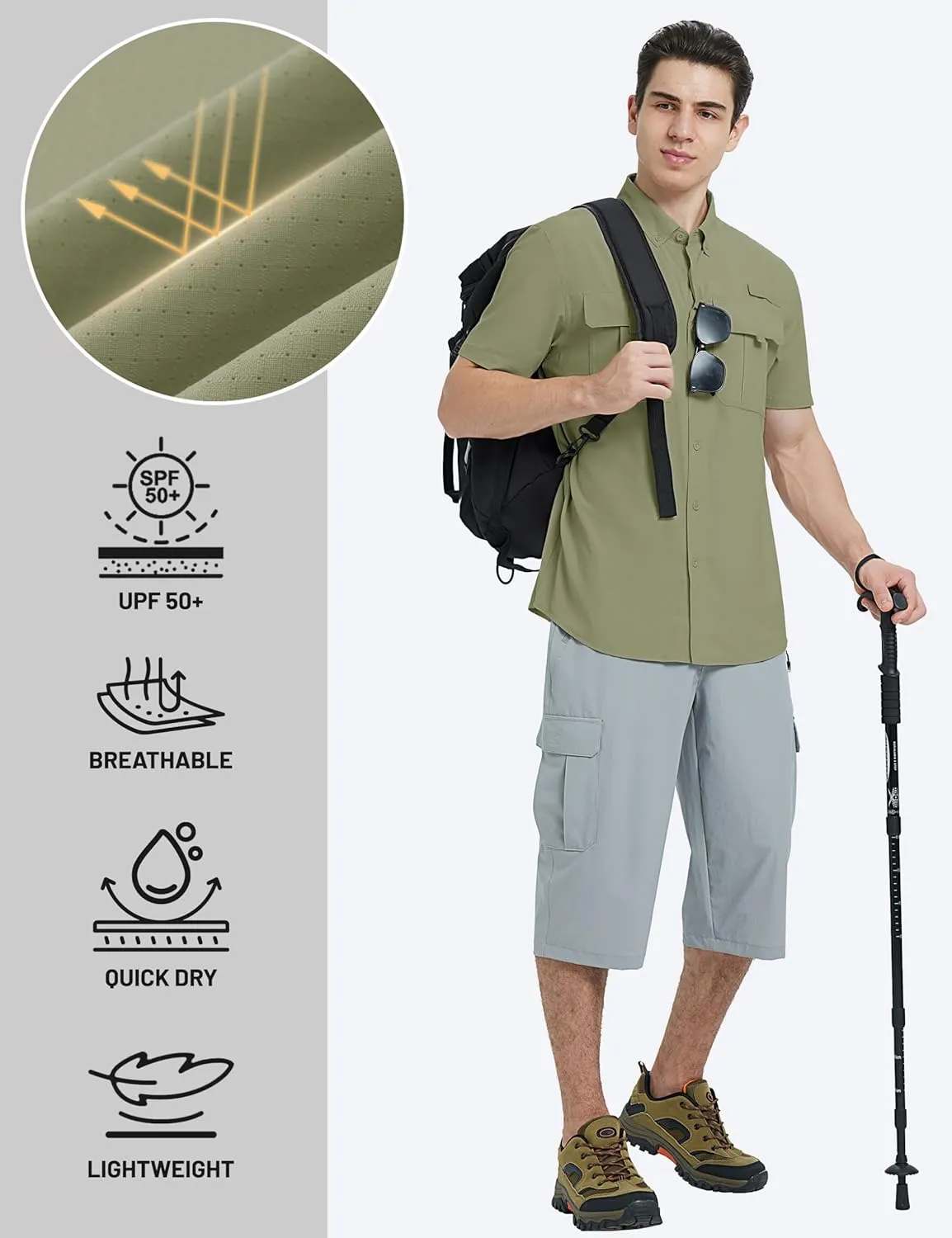 TACVASEN Mens Short Sleeve Sun Protection Shirt UPF 50  Quick Dry Fishing Cooling UV Shirts Outdoor Tactical Hiking Shirts