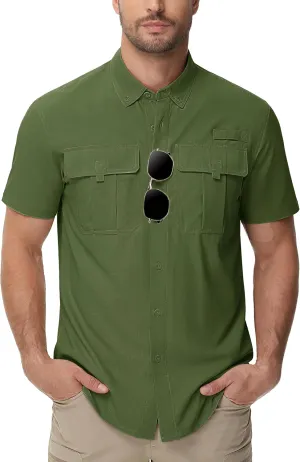 TACVASEN Mens Short Sleeve Sun Protection Shirt UPF 50  Quick Dry Fishing Cooling UV Shirts Outdoor Tactical Hiking Shirts