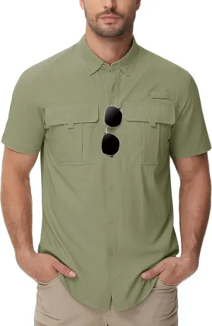 TACVASEN Mens Short Sleeve Sun Protection Shirt UPF 50  Quick Dry Fishing Cooling UV Shirts Outdoor Tactical Hiking Shirts