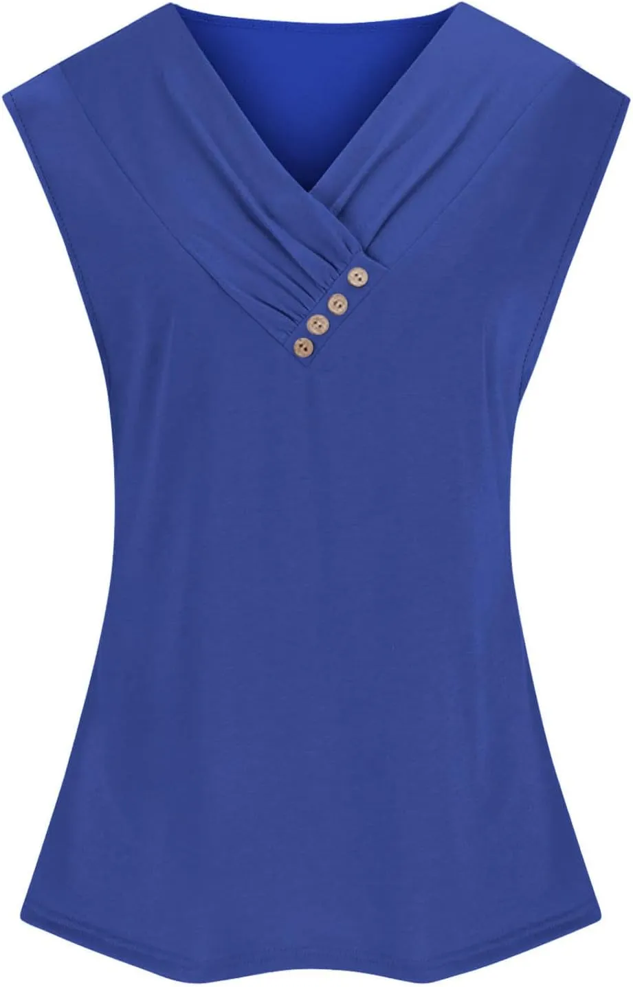 Tank Top for Women Summer Pleated Button V Neck T Shirts Sleeveless Loose Fit Blouse 2025 Fashion Tunics