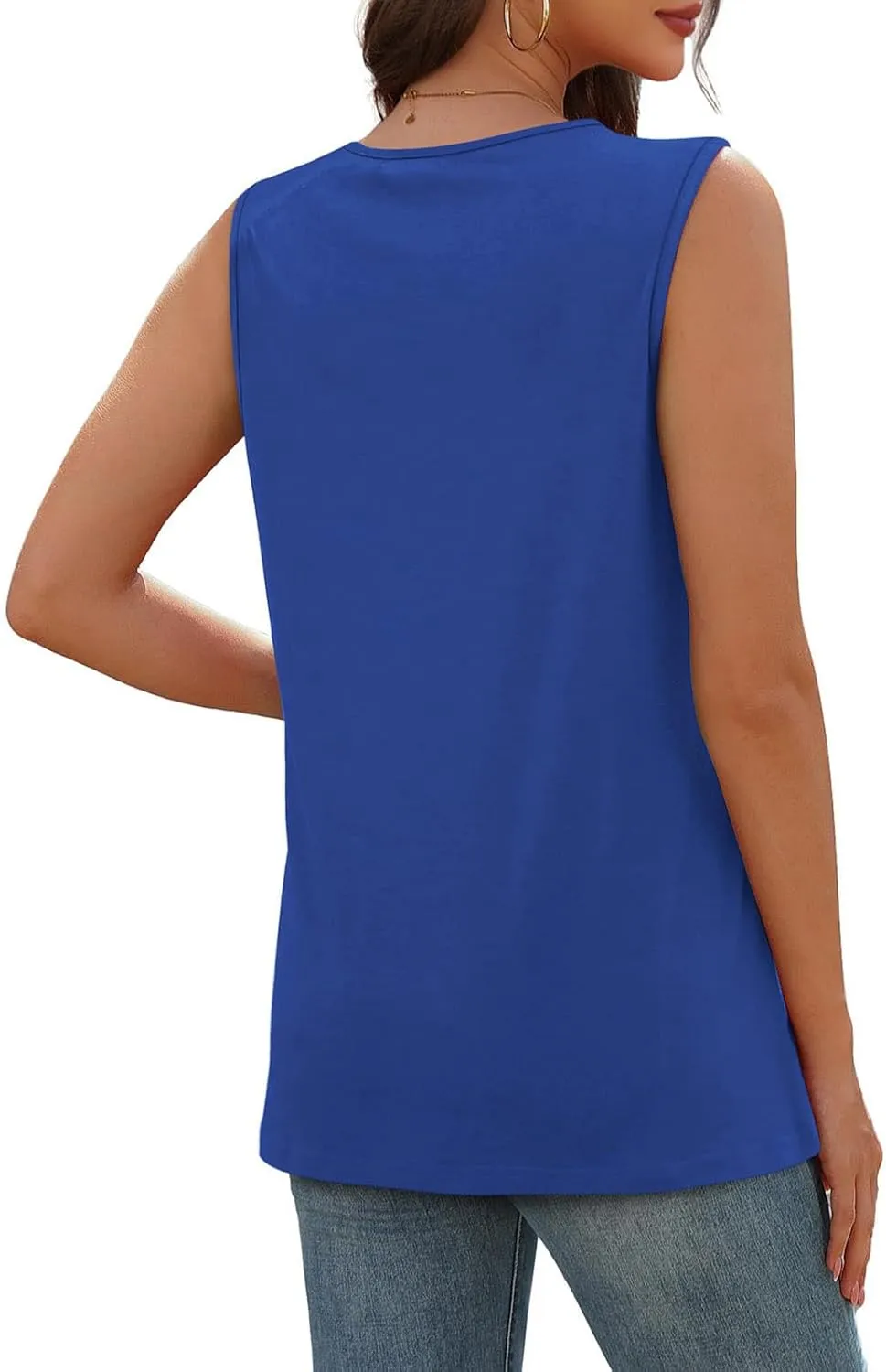 Tank Top for Women Summer Pleated Button V Neck T Shirts Sleeveless Loose Fit Blouse 2025 Fashion Tunics