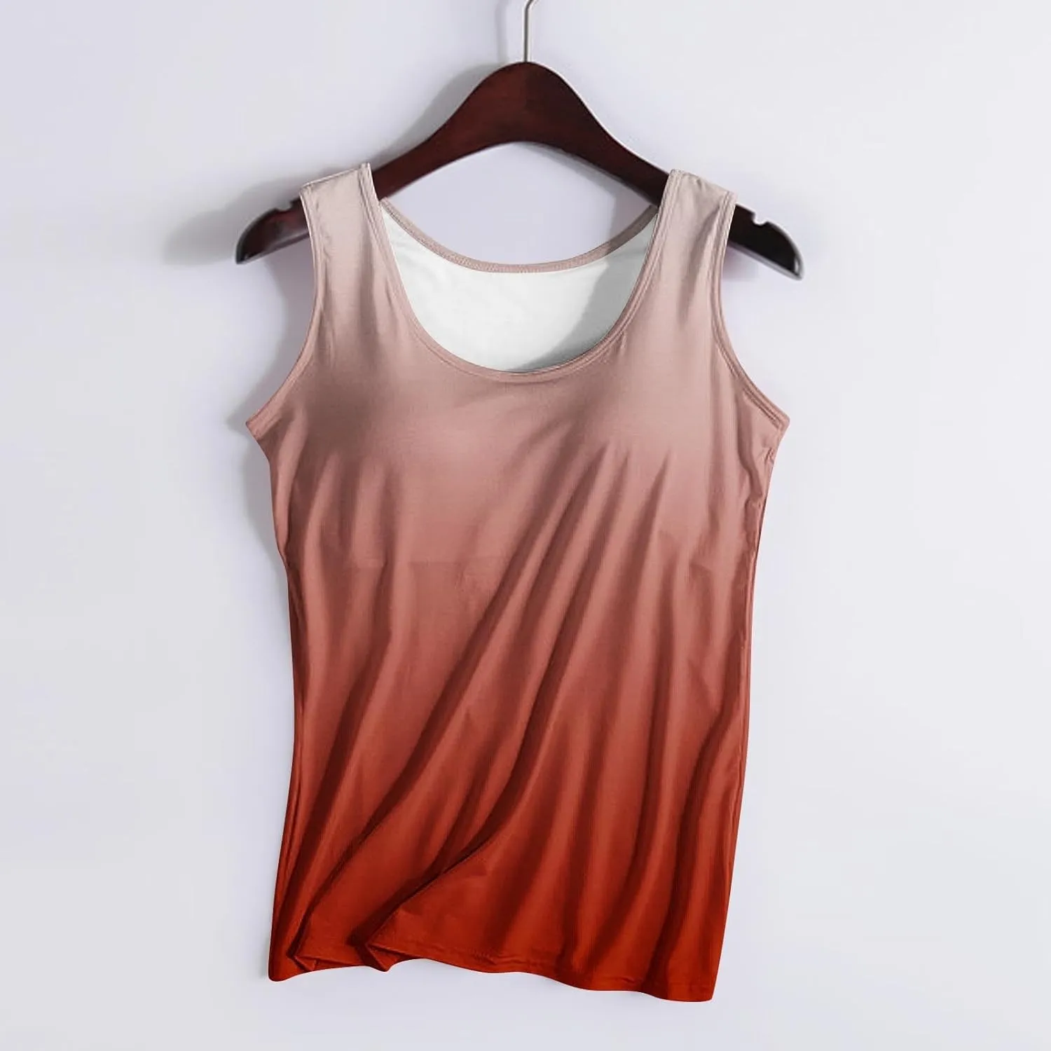 Tank Top with Built in Bra for Women 2025 Summer Gradient Sleeveless Shirts Casual Comfy Basic Camisole Undershirts