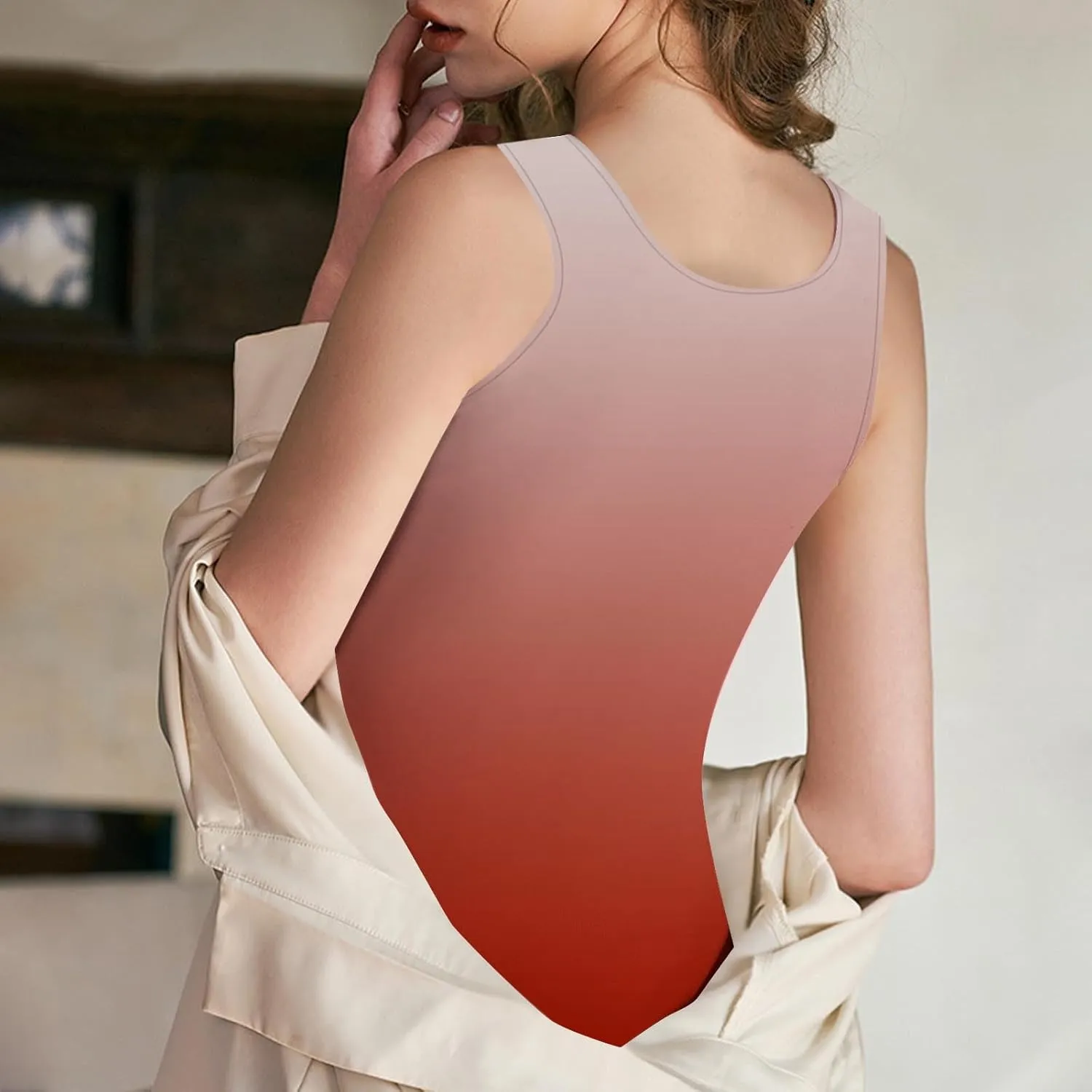 Tank Top with Built in Bra for Women 2025 Summer Gradient Sleeveless Shirts Casual Comfy Basic Camisole Undershirts