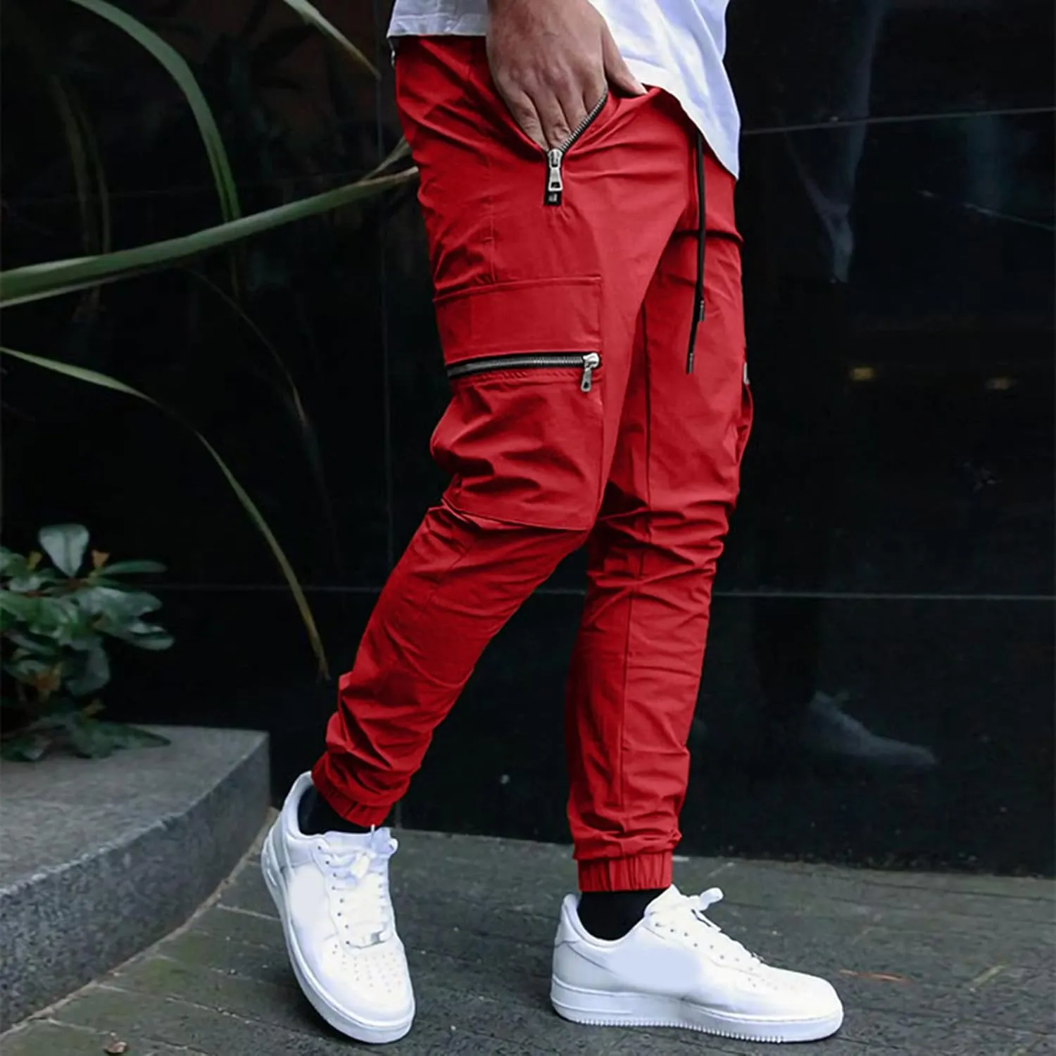 Tapered Joggers for Men Mens Autumn and Winter High Street Fashion Leisure Loose Sports Running Solid Stretch