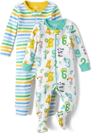 The Children's Place Baby and Toddler Boys Sports Snug Fit Cotton One Piece Pajamas 2-Pack