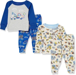 The Children's Place Baby Boys' and Toddler Long Sleeve Top and Pants Snug Fit 100% Cotton 4 Piece Pajama Set