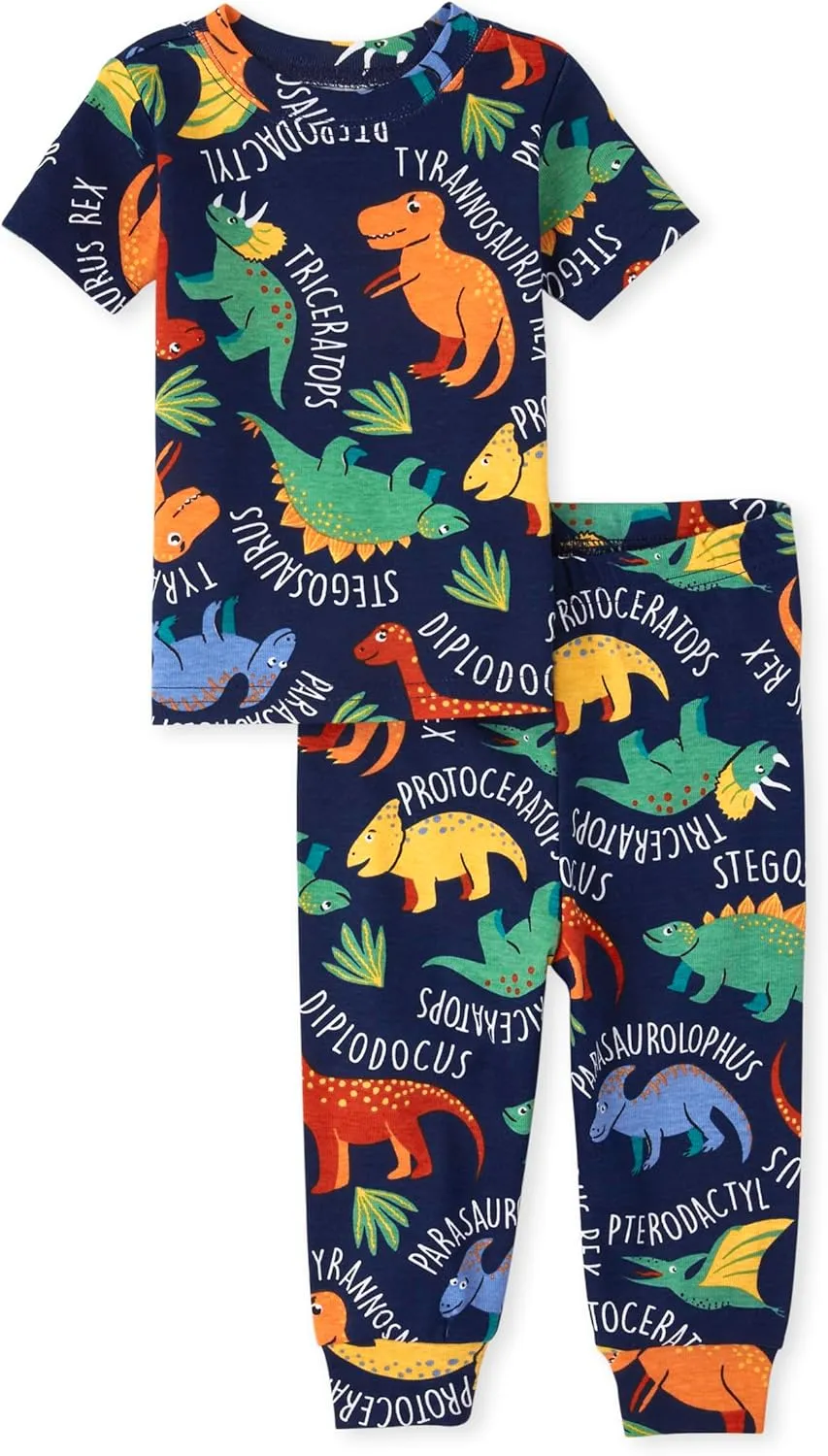 The Children's Place Baby Boys' Dino Allover Snug Fit Cotton 2 Piece Cotton Pajamas
