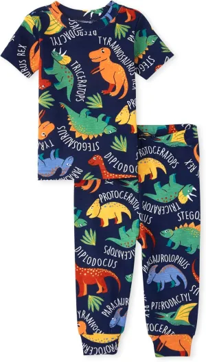 The Children's Place Baby Boys' Dino Allover Snug Fit Cotton 2 Piece Cotton Pajamas