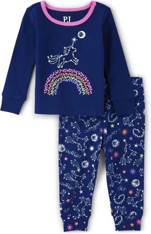 The Children's Place Baby Girl's and Toddler Long Sleeve Top and Pants Snug Fit 100% Cotton 2 Piece Pajama Set