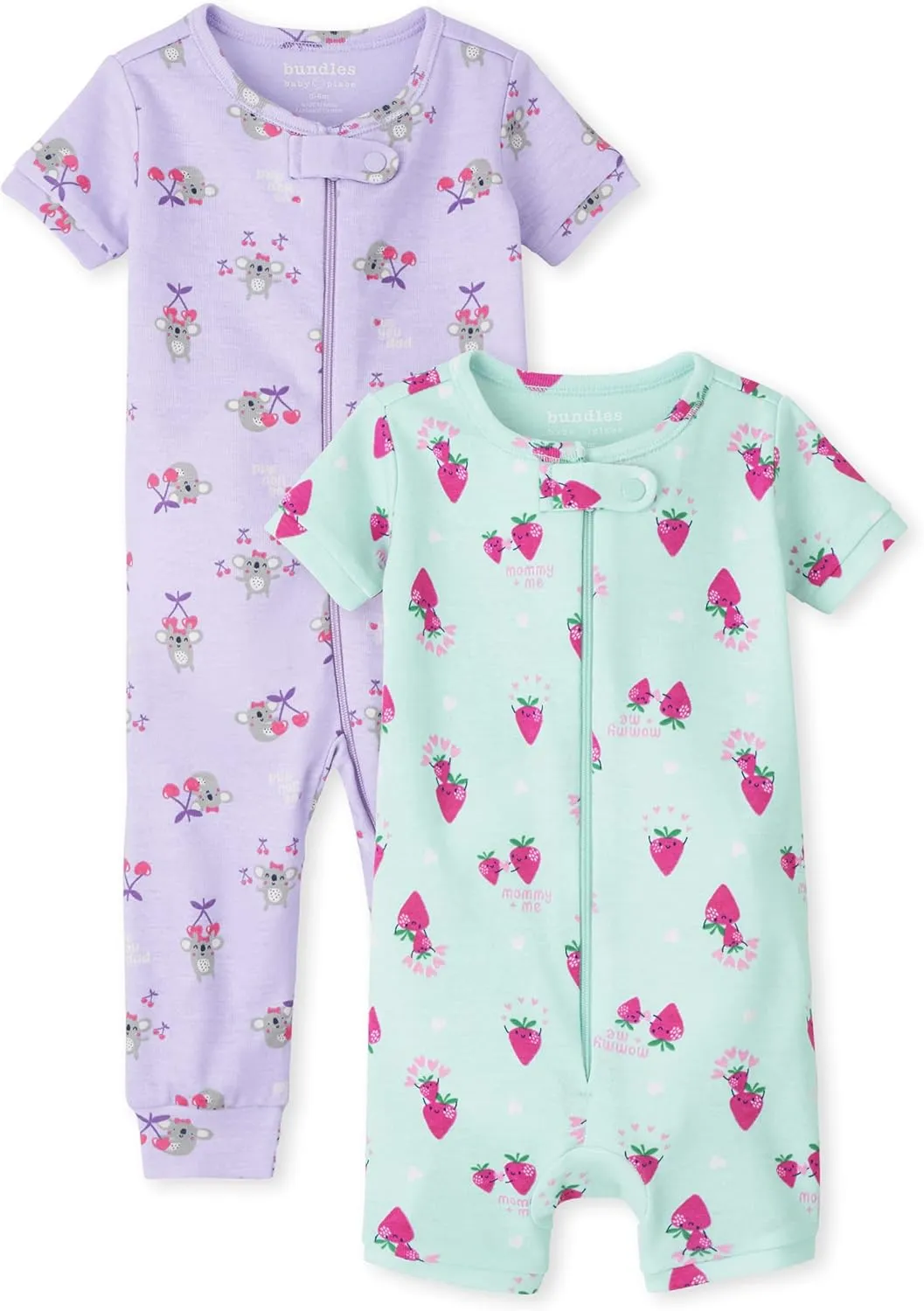 The Children's Place Baby Girls' Koala Strawberry Snug Fit Cotton Zip Front One Piece Pajama 2 Pack
