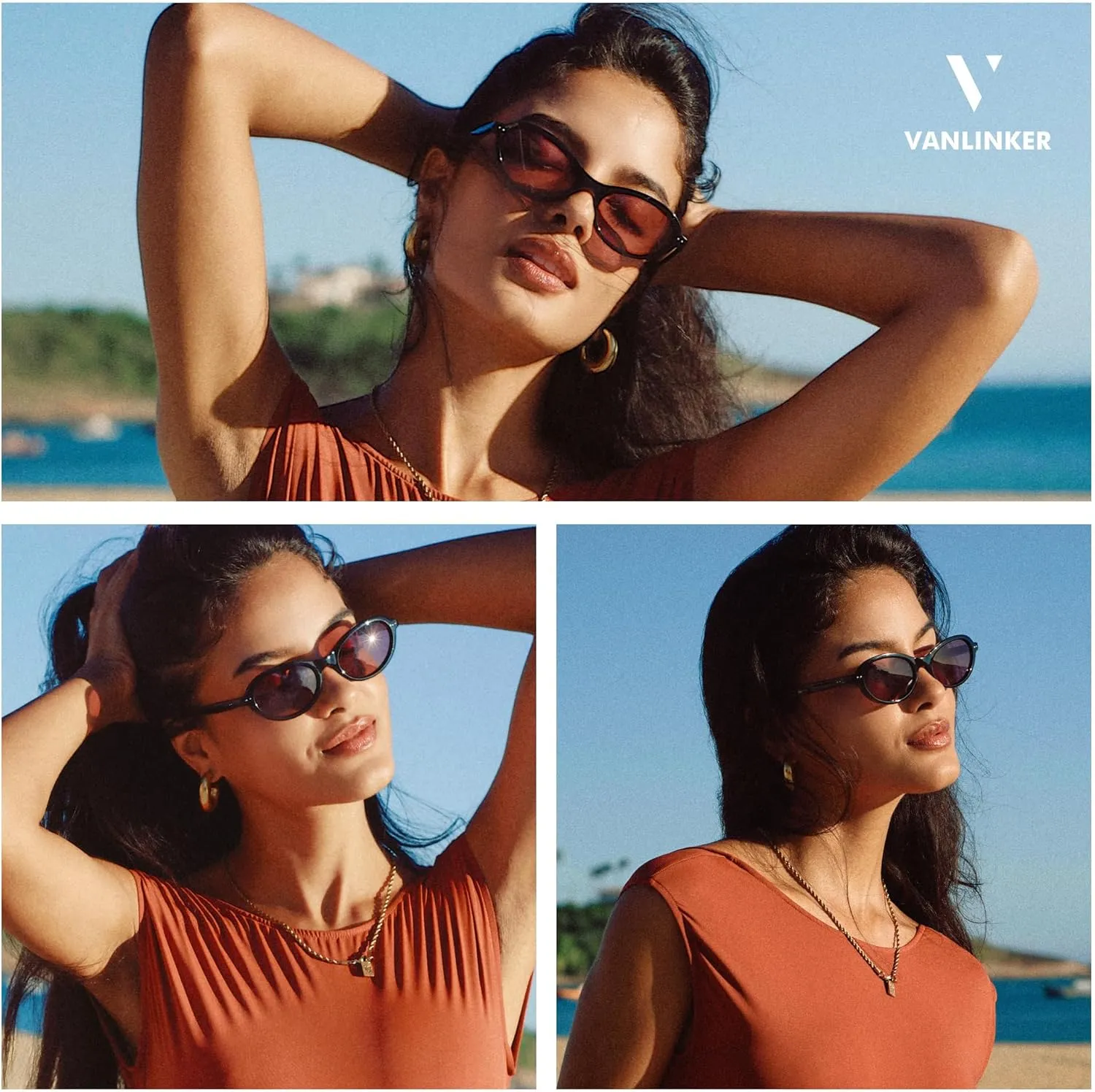 VANLINKER Trendy Oval Polarized Sunglasses for Women Men Small 90s Style Retro Cat Eye Frame Narrow Sleek Design VL9847