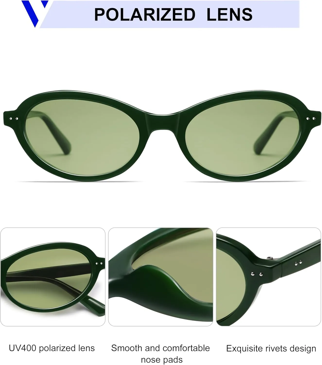 VANLINKER Trendy Oval Polarized Sunglasses for Women Men Small 90s Style Retro Cat Eye Frame Narrow Sleek Design VL9847