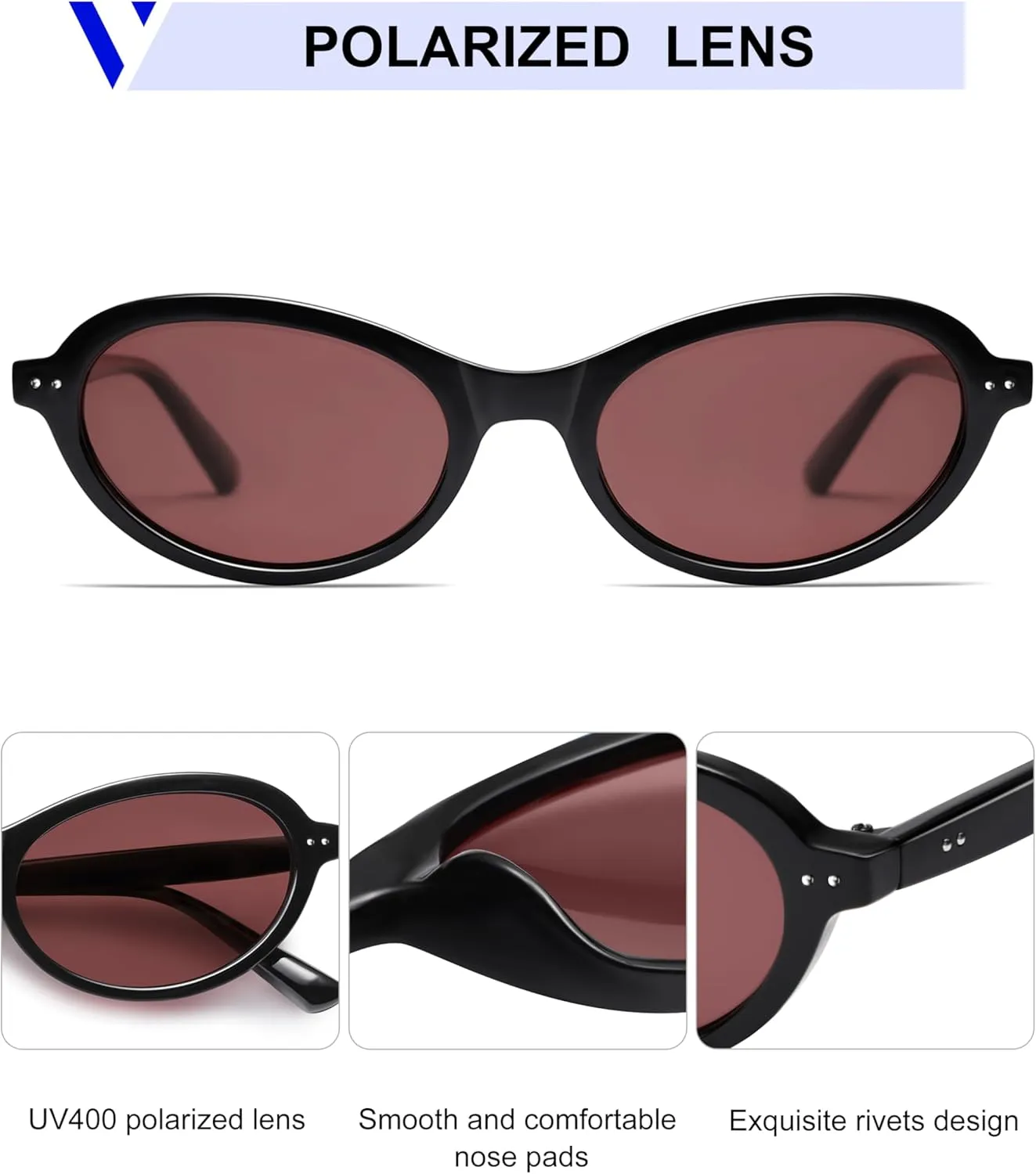VANLINKER Trendy Oval Polarized Sunglasses for Women Men Small 90s Style Retro Cat Eye Frame Narrow Sleek Design VL9847
