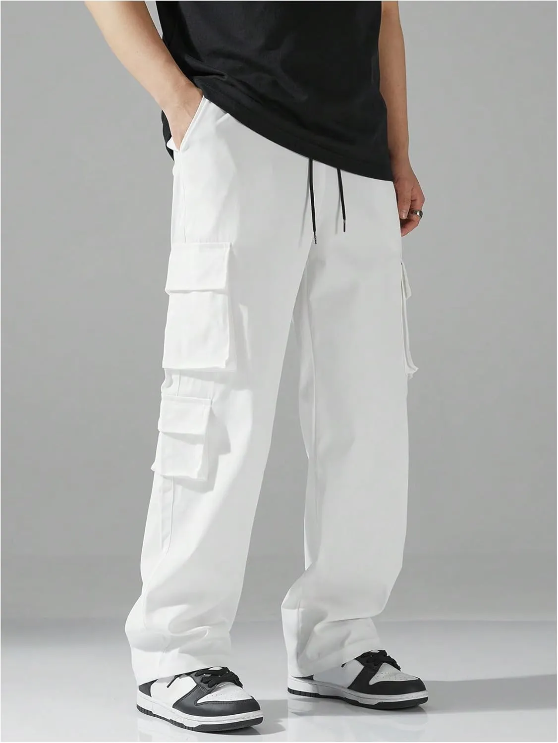 Verdusa Men's Drawstring Waist Straight Leg Cargo Pants Street Trousers