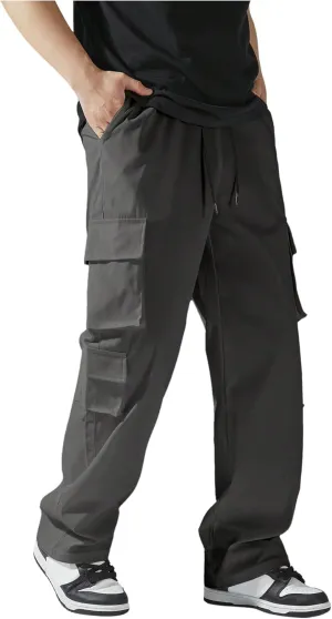 Verdusa Men's Drawstring Waist Straight Leg Cargo Pants Street Trousers
