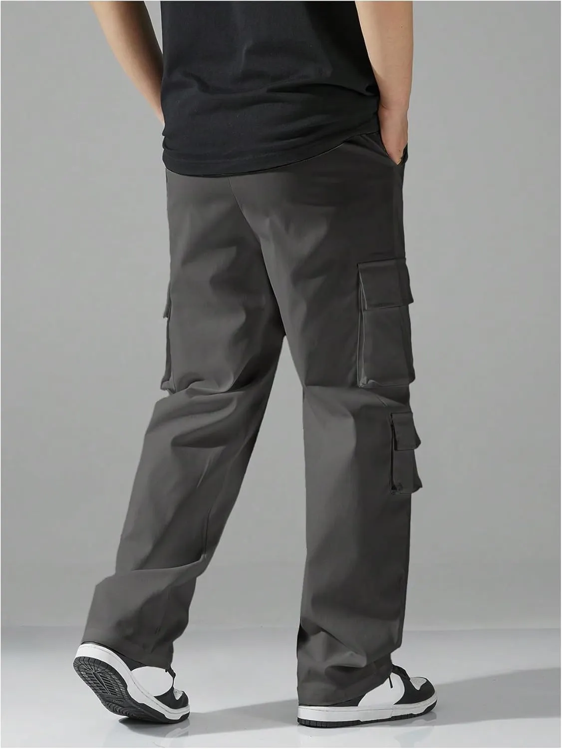 Verdusa Men's Drawstring Waist Straight Leg Cargo Pants Street Trousers