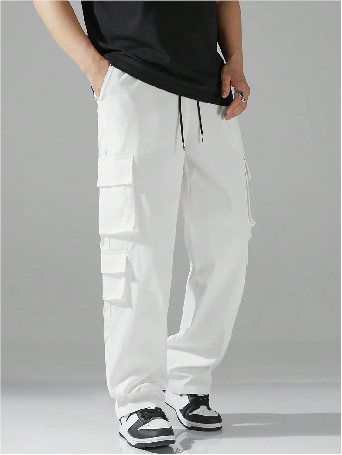 Verdusa Men's Drawstring Waist Straight Leg Cargo Pants Street Trousers