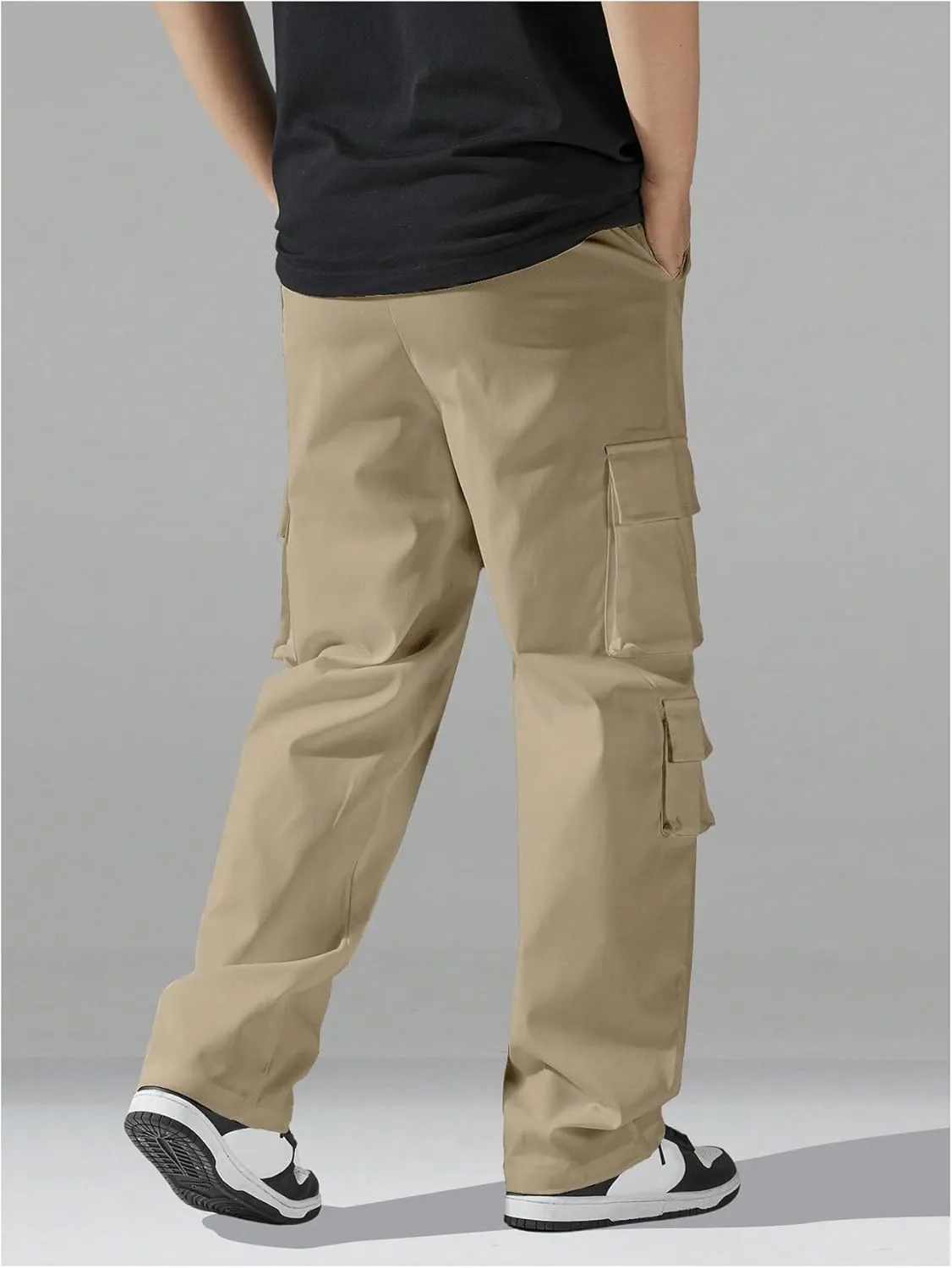 Verdusa Men's Drawstring Waist Straight Leg Cargo Pants Street Trousers