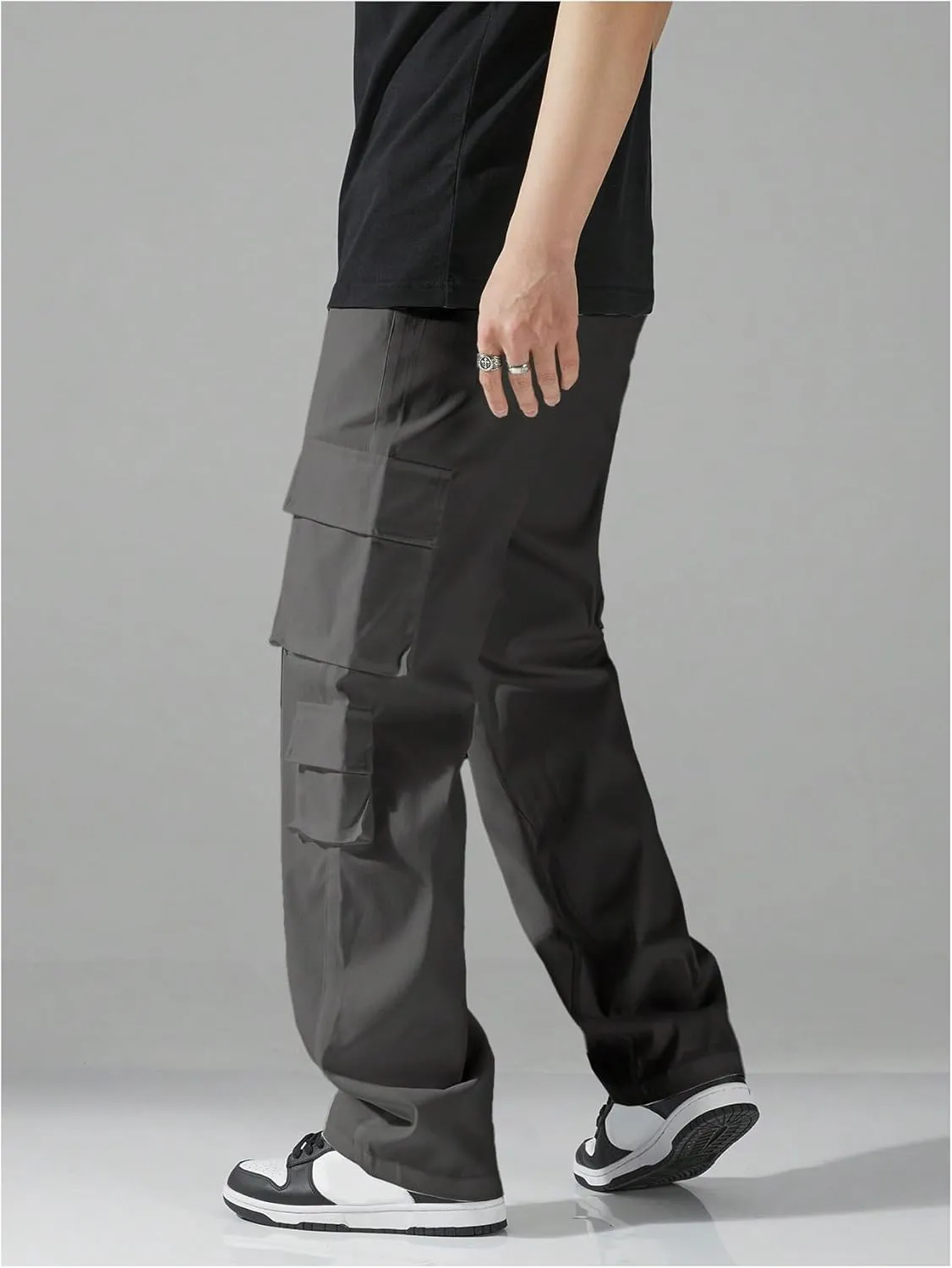 Verdusa Men's Drawstring Waist Straight Leg Cargo Pants Street Trousers