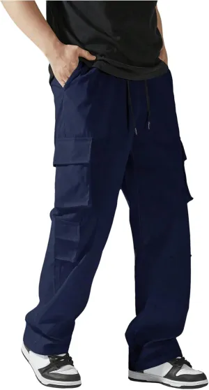 Verdusa Men's Drawstring Waist Straight Leg Cargo Pants Street Trousers